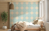 Placid Aqua Dot Swirl Wallpaper Enormous disks, woven wall covering.