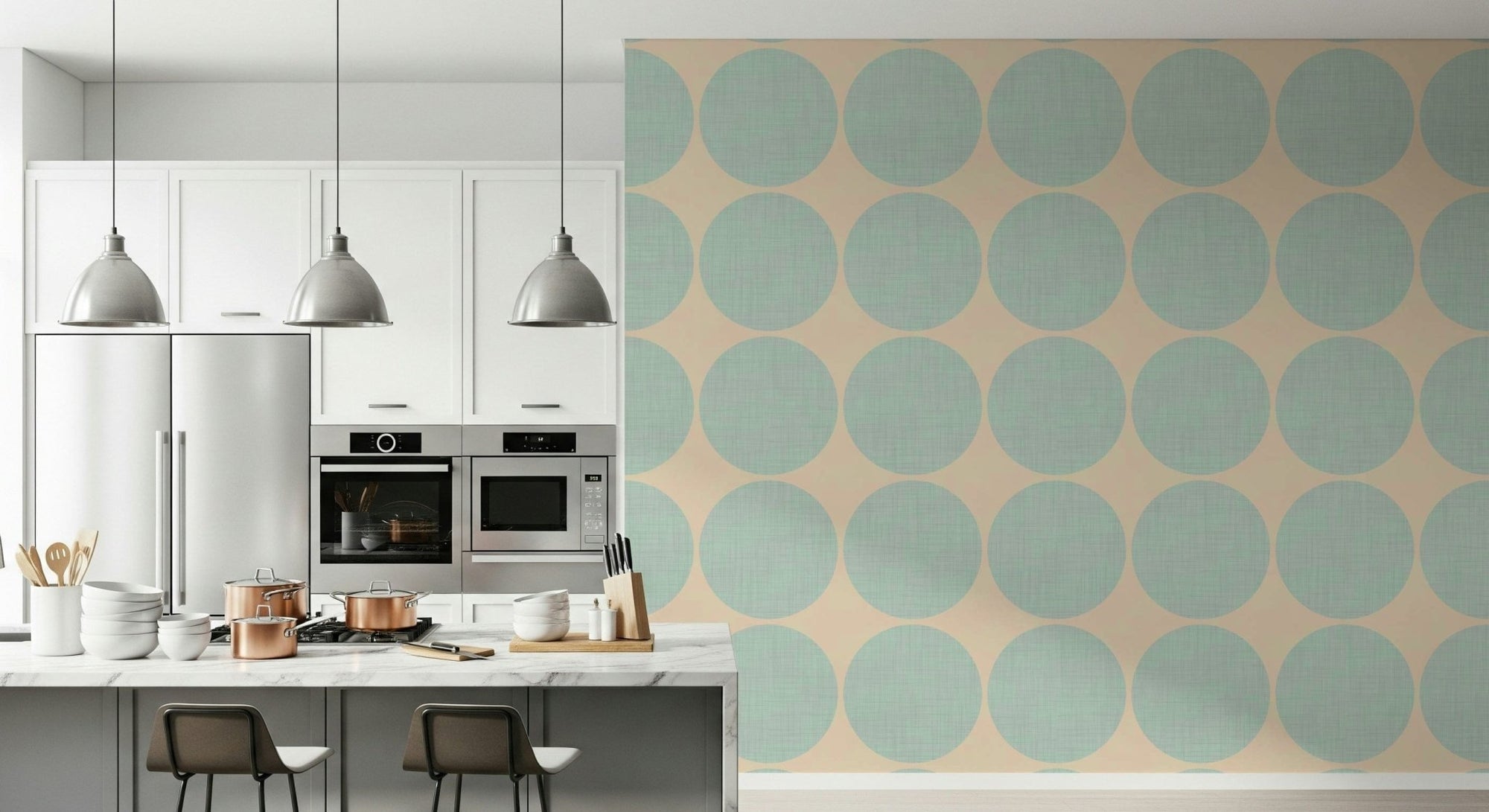 Aqua Dot Swirl Wallpaper: Cerulean bulbs, textured wall mural., GD6590