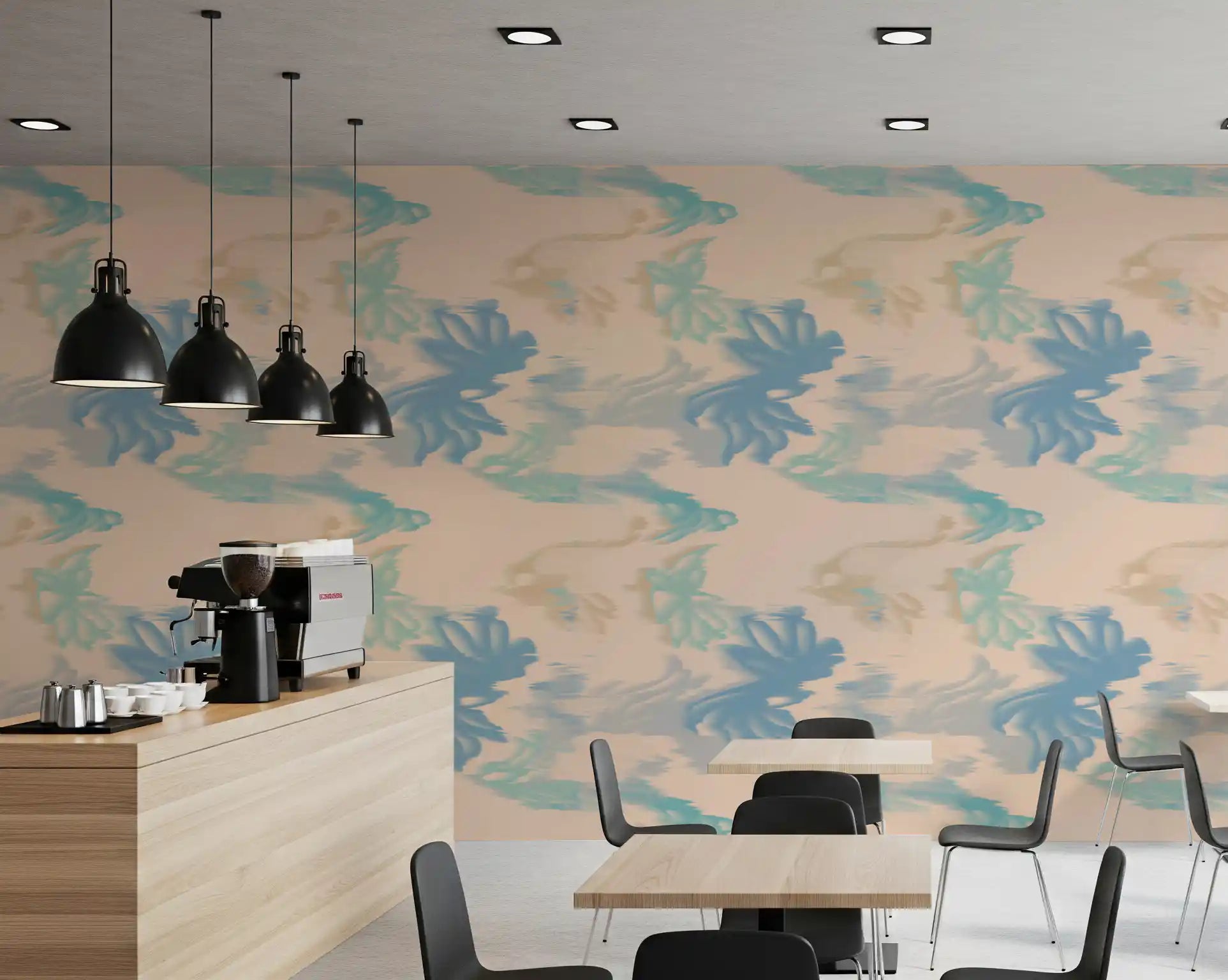 Modern aqua wallpaper with Aqua Drift soft wave movement design, GD9260