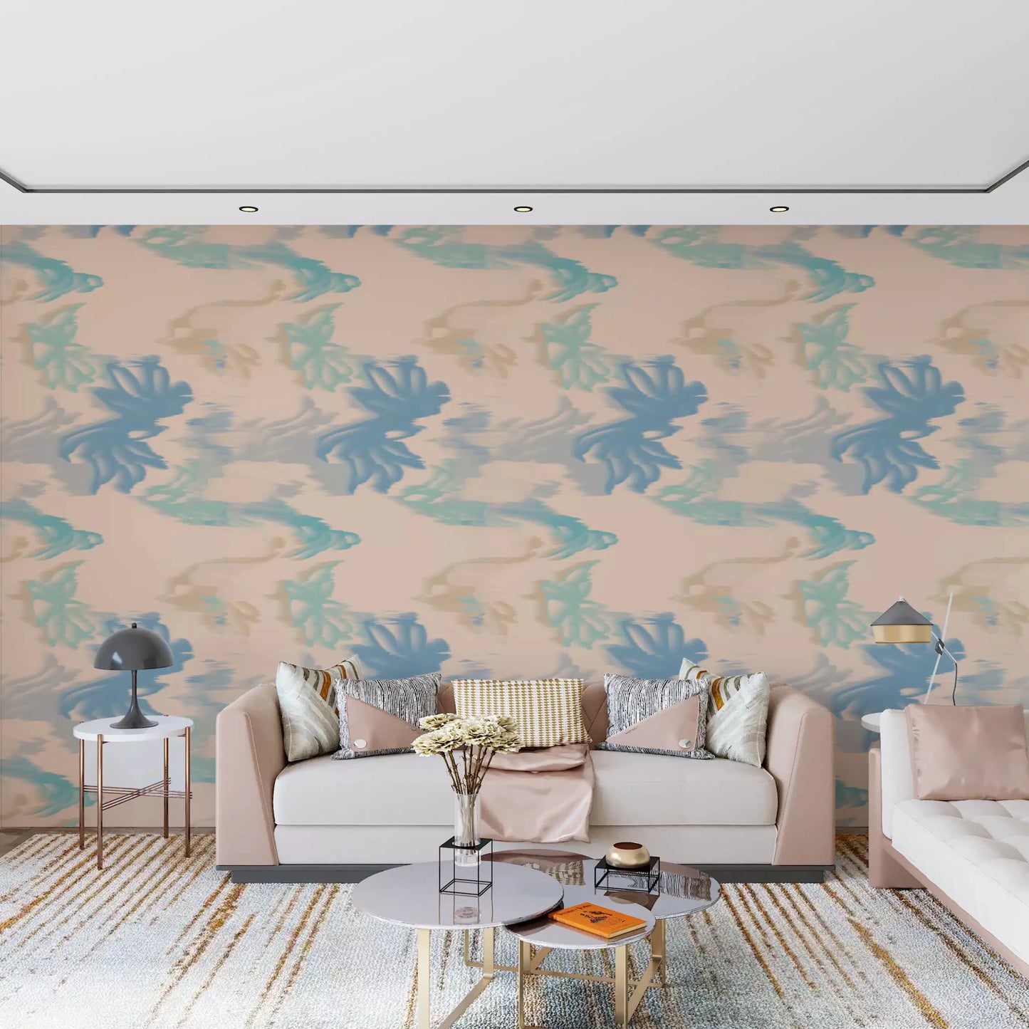 Hallway space featuring Aqua Drift Abstract wallpaper with smooth blue waves, GD9260