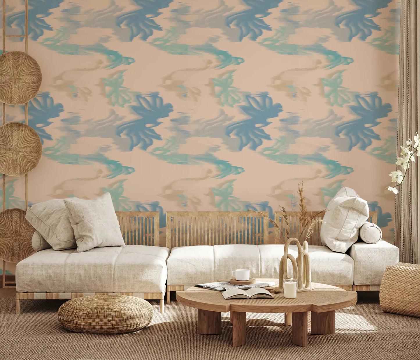 Aqua Drift Abstract wallpaper with blended teal and blue fluid pattern, GD9260