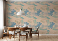 Dining room setup using Aqua Drift Abstract wallpaper in light aqua tones, GD9260