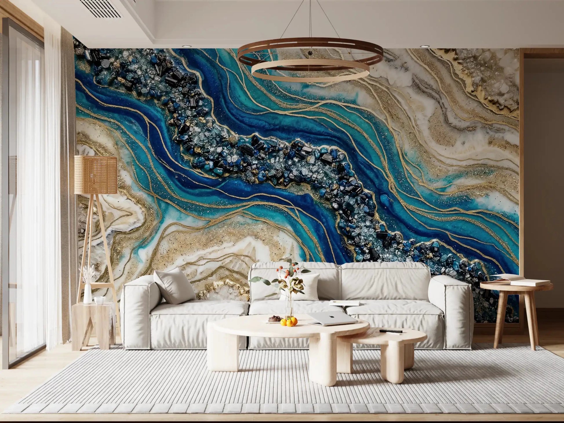 Aqua Gold Geode Flow Wall Mural