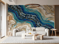 Aqua Gold Geode Flow Wall Mural
