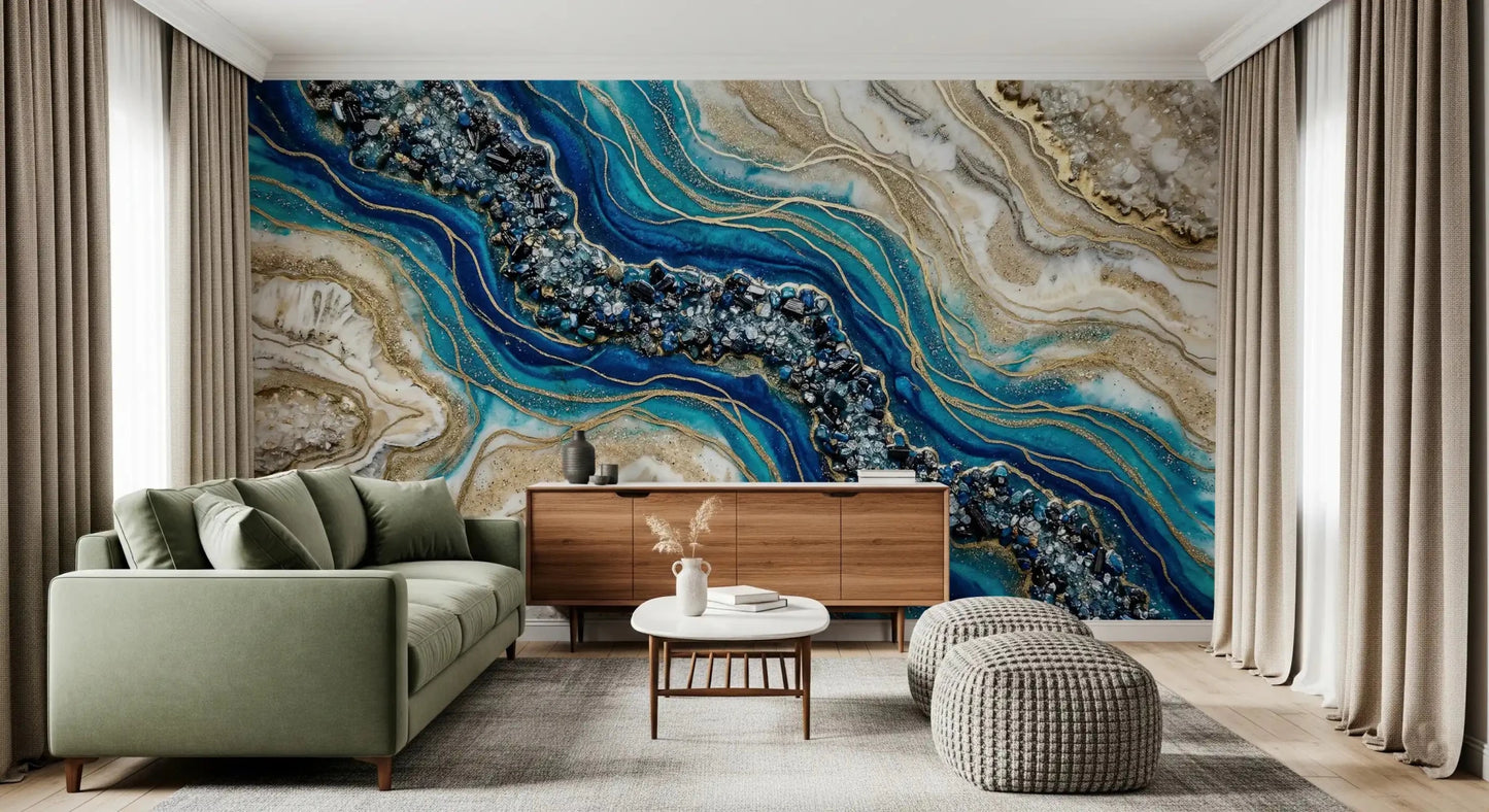 Aqua Gold Geode Flow Wall Mural