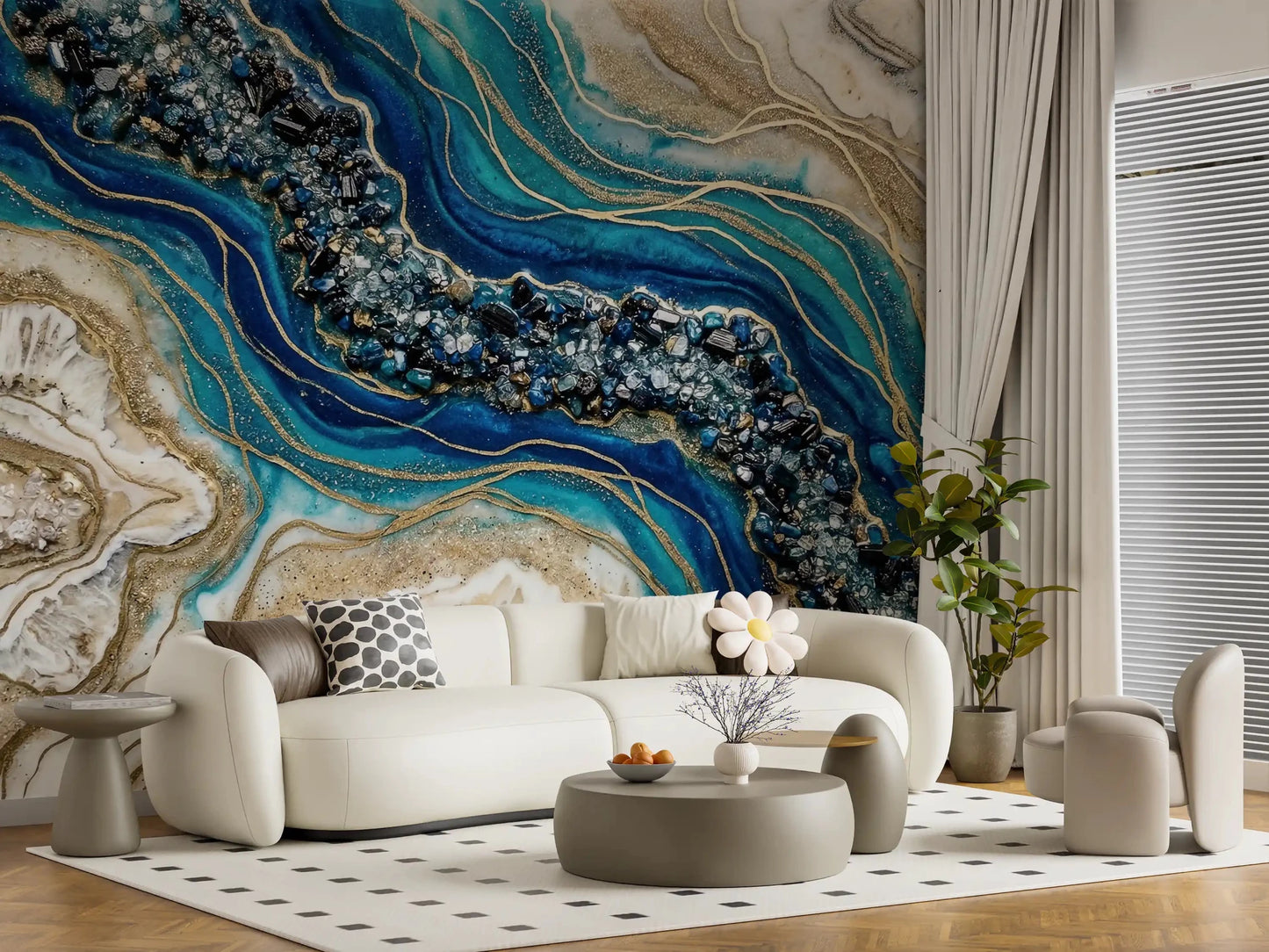 Aqua Gold Geode Flow Wall Mural