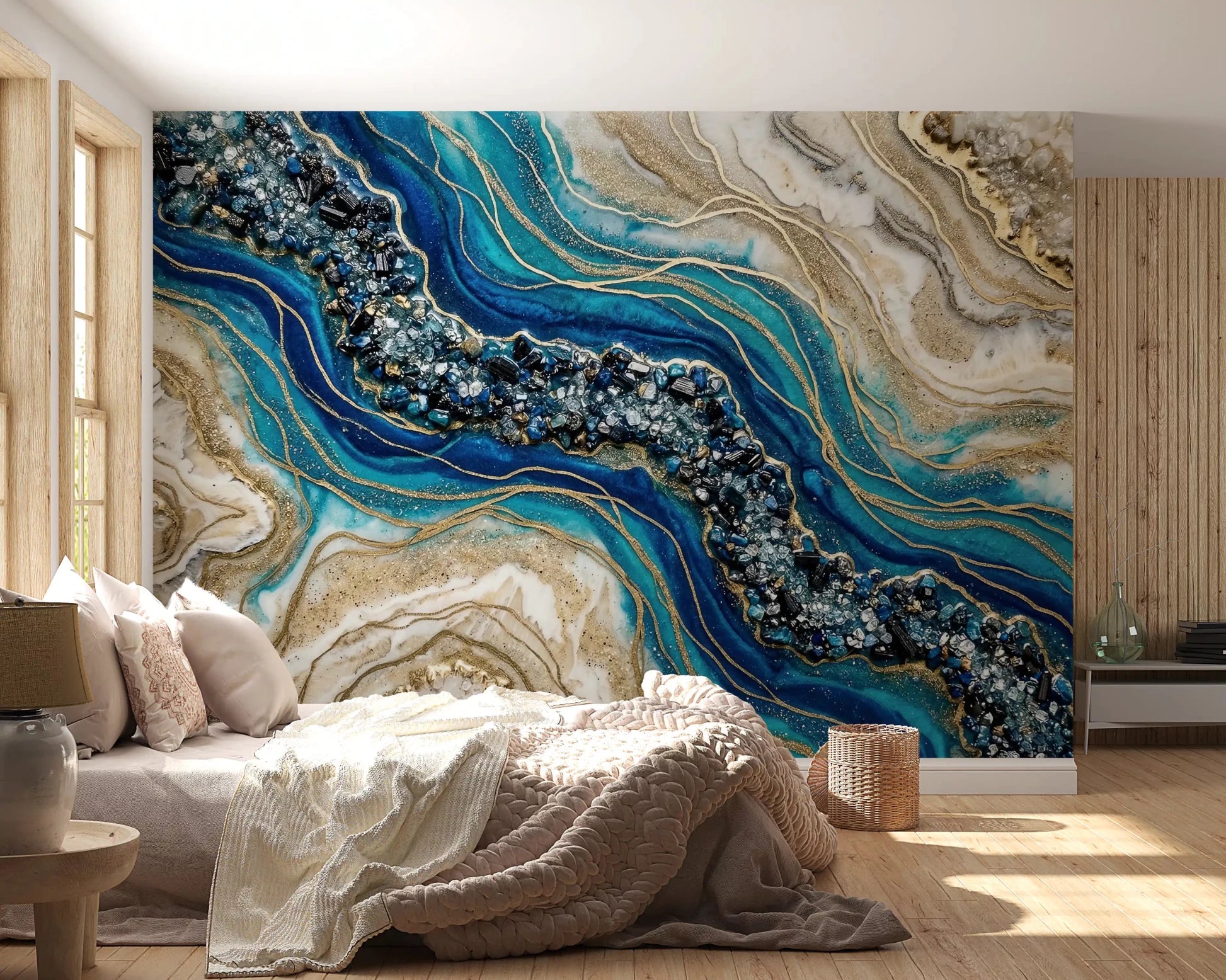 Aqua Gold Geode Flow Wall Mural