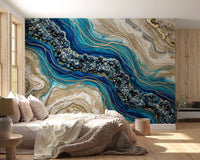 Aqua Gold Geode Flow Wall Mural