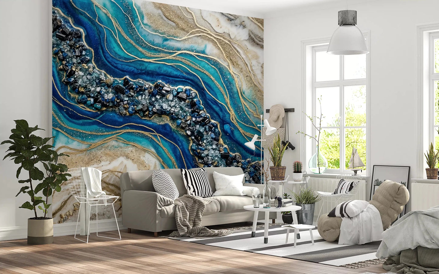 Aqua Gold Geode Flow Wall Mural