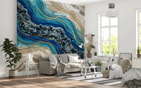 Aqua Gold Geode Flow Wall Mural