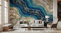 Aqua Gold Geode Flow Wall Mural