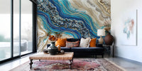 Aqua Gold Geode Flow Wall Mural