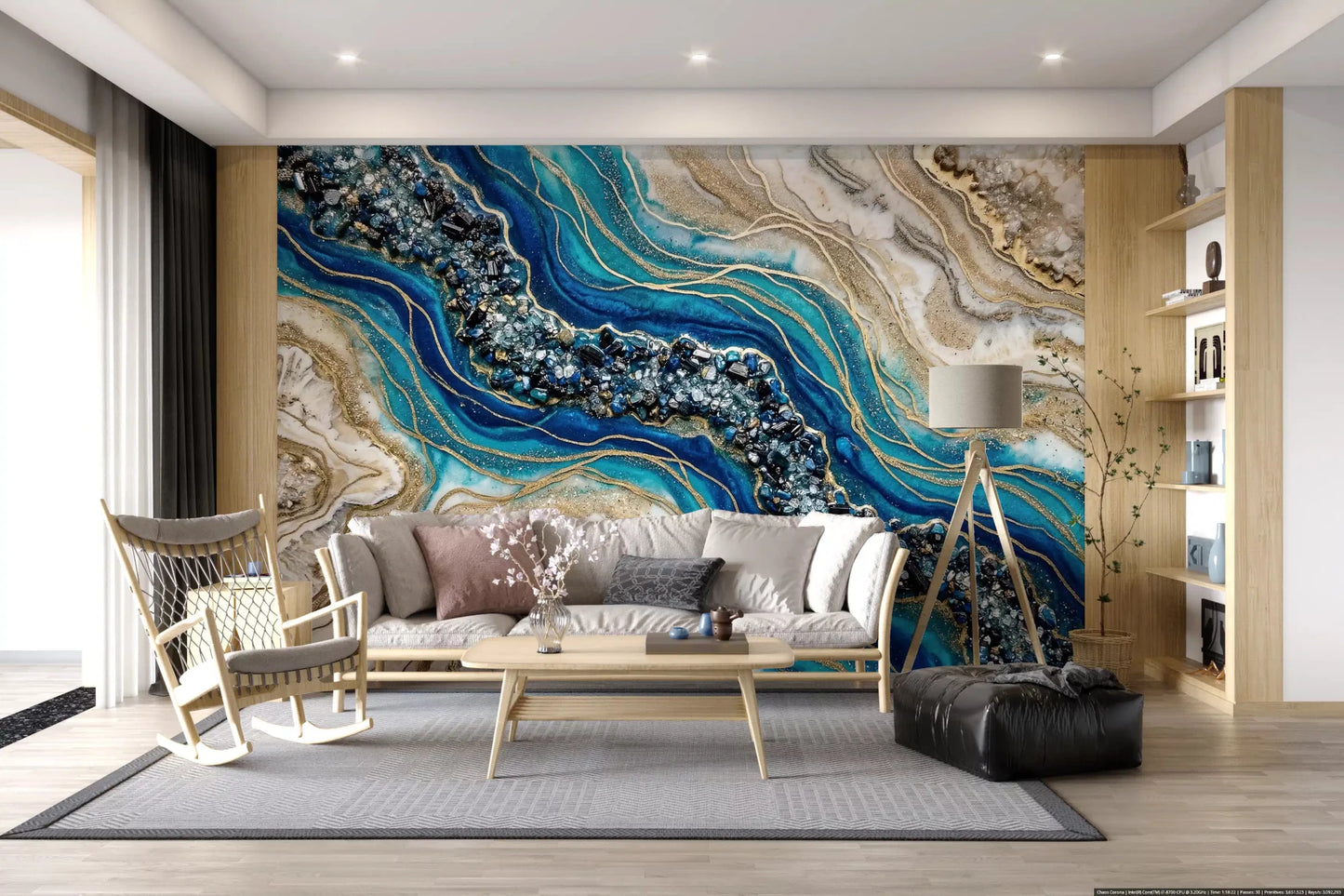 Aqua Gold Geode Flow Wall Mural