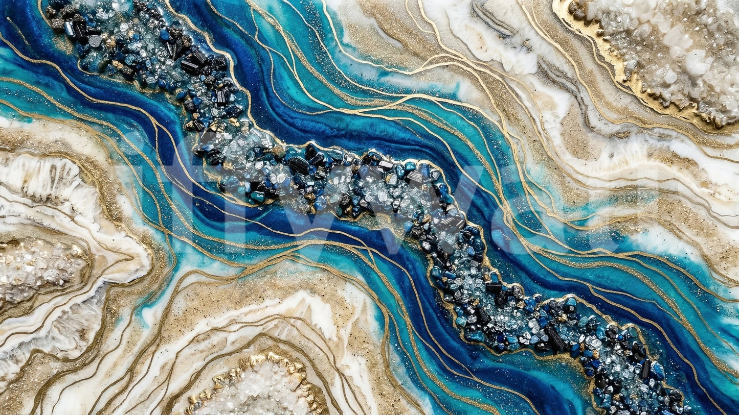 Aqua Gold Geode Flow Wall Mural