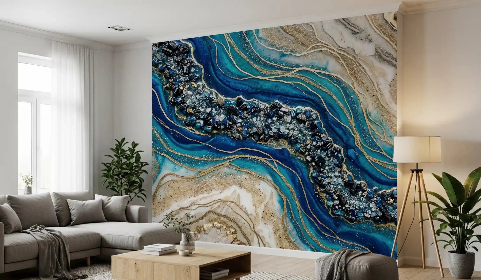 Aqua Gold Geode Flow Wall Mural