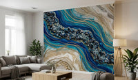 Aqua Gold Geode Flow Wall Mural