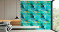 Opulent metallic grid Aqua Gold Marble Mosaic Wallpaper enhancing a modern study.