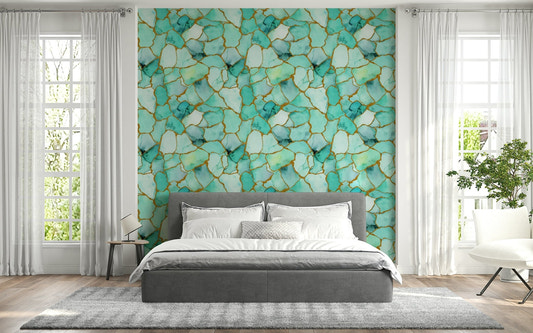 Aqua Gold Marble Wallpaper elegant living room decorative wall covering.