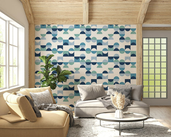 Aqua Harmony wallpaper for walls contemporary blue green mosaic pattern., GD6961