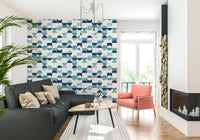 Aqua Harmony wallpaper for walls light blue teal dark blue elements.