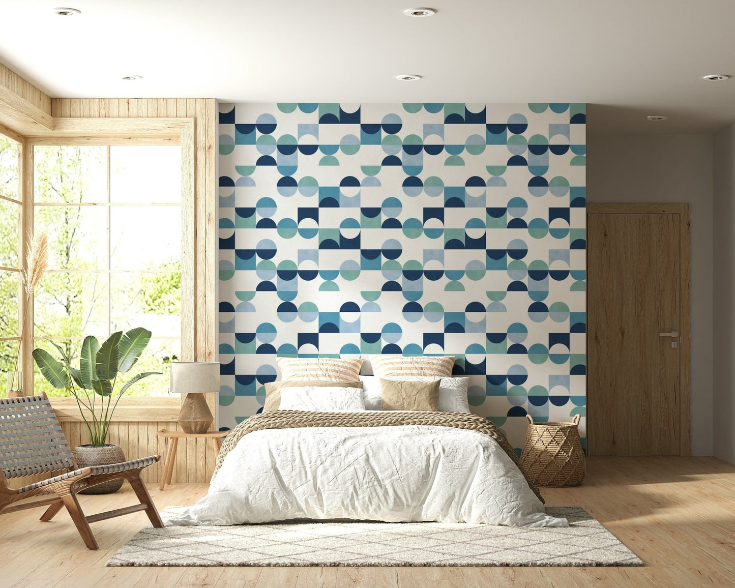 Wallpaper mural Aqua Harmony modular modern block repeat design.