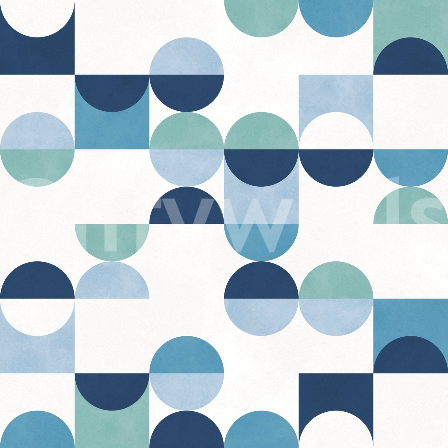 Vibrant Aqua Harmony wallpaper for walls cool tone circular block print.
