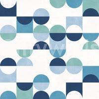 Vibrant Aqua Harmony wallpaper for walls cool tone circular block print.