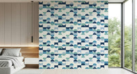 Wallpaper mural Aqua Harmony cool tones interlocking pattern feature.