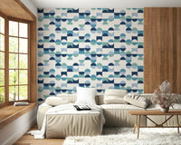 Coastal Aqua Harmony peel and stick wallpaper refreshing tone shapes.