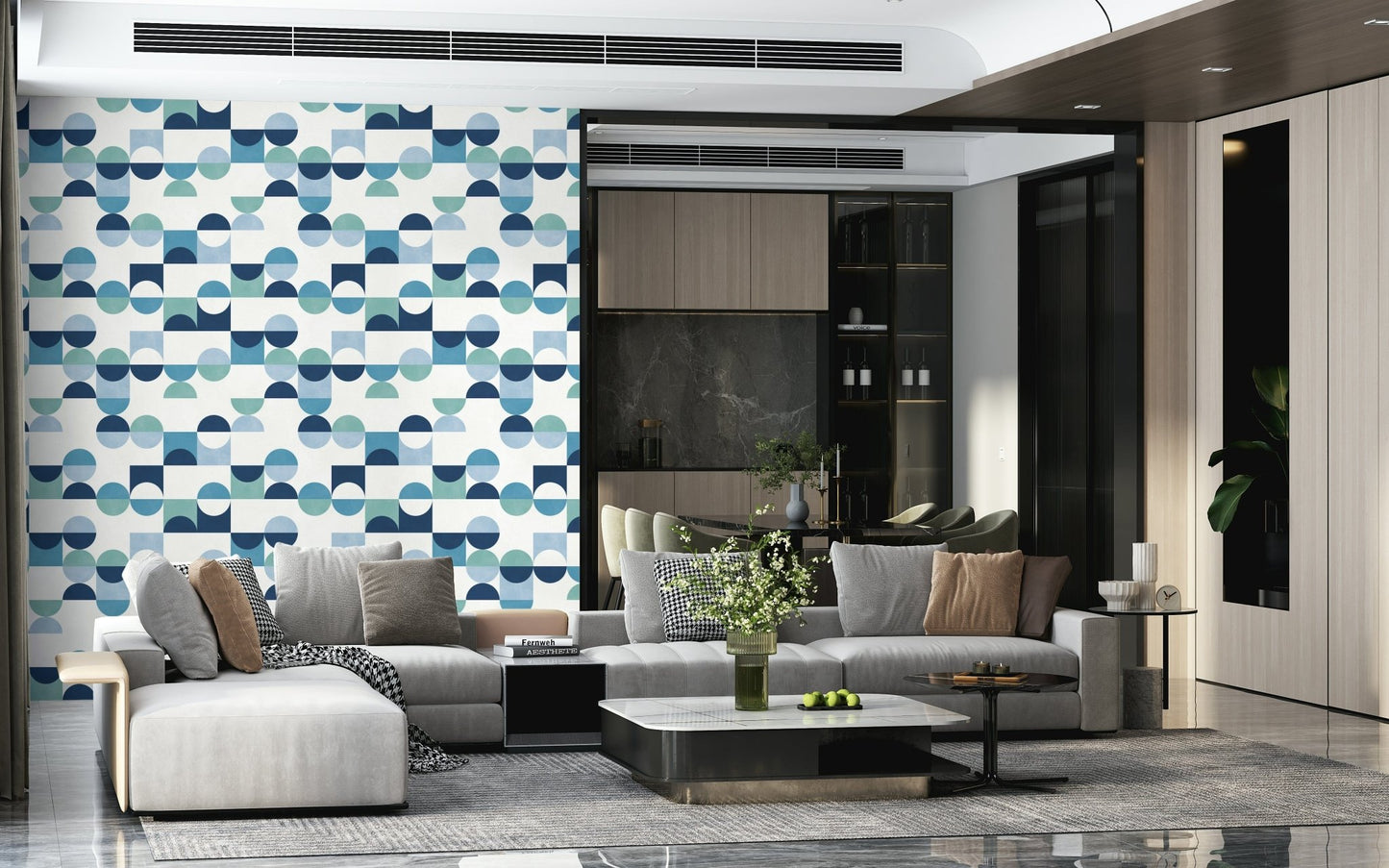 Aqua Harmony pattern wallpaper for walls repeating aquatic forms decor.
