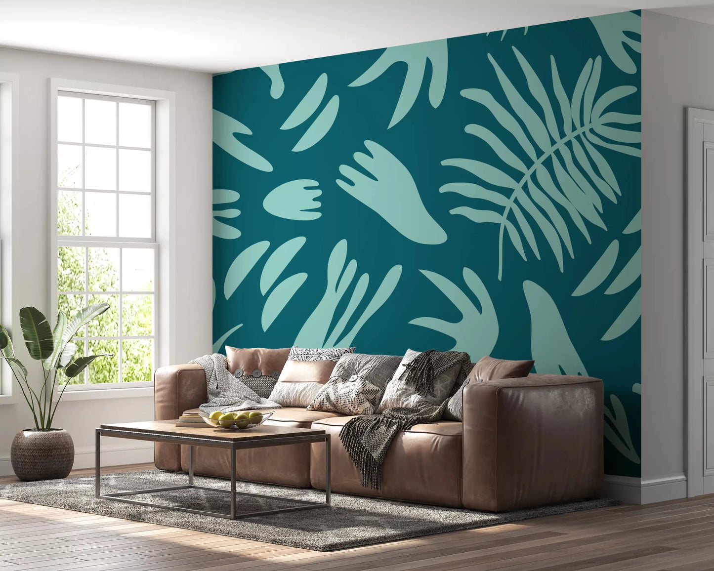 Aqua Leaf Abstract Wall MuralGD9161