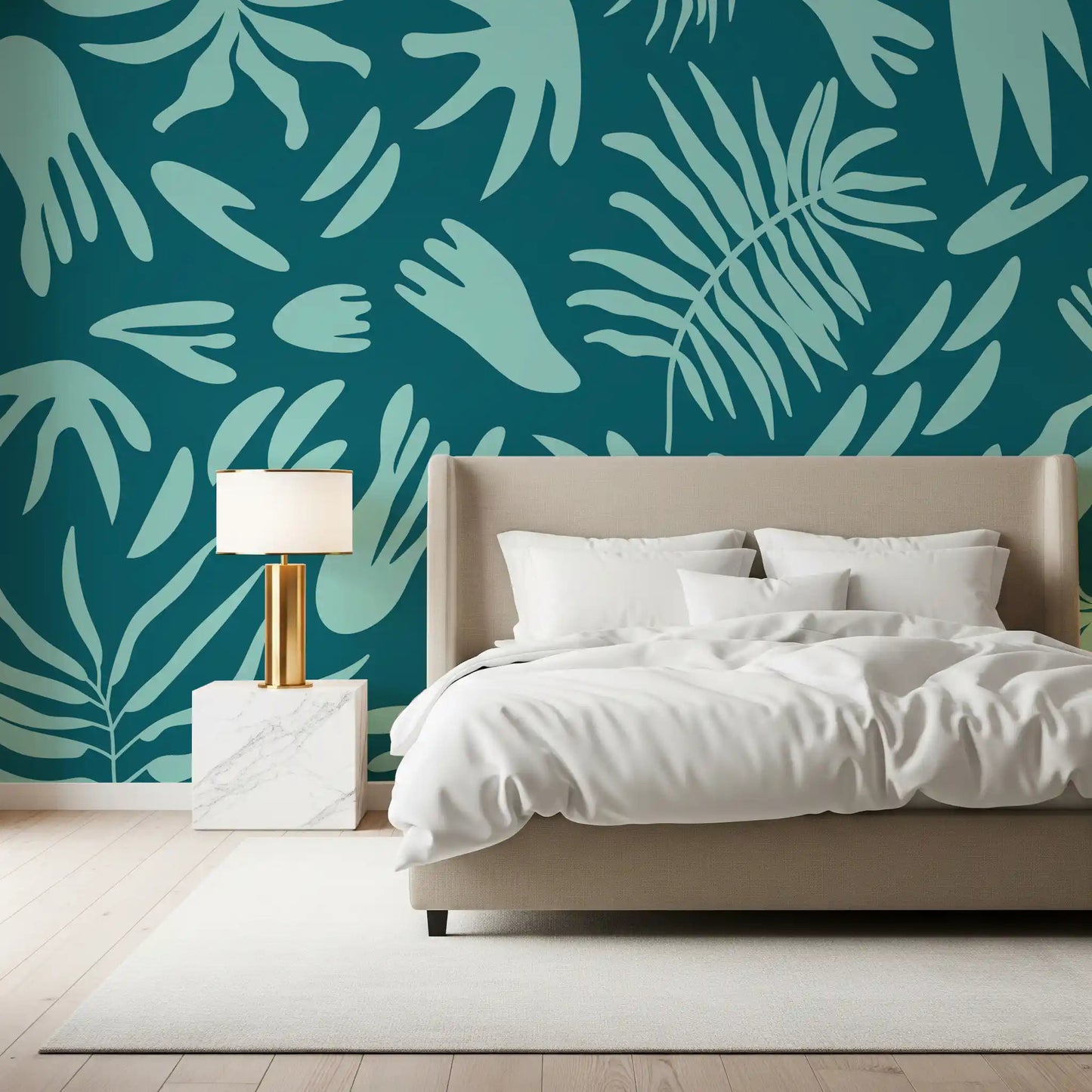 Aqua Leaf Abstract Wall MuralGD9161