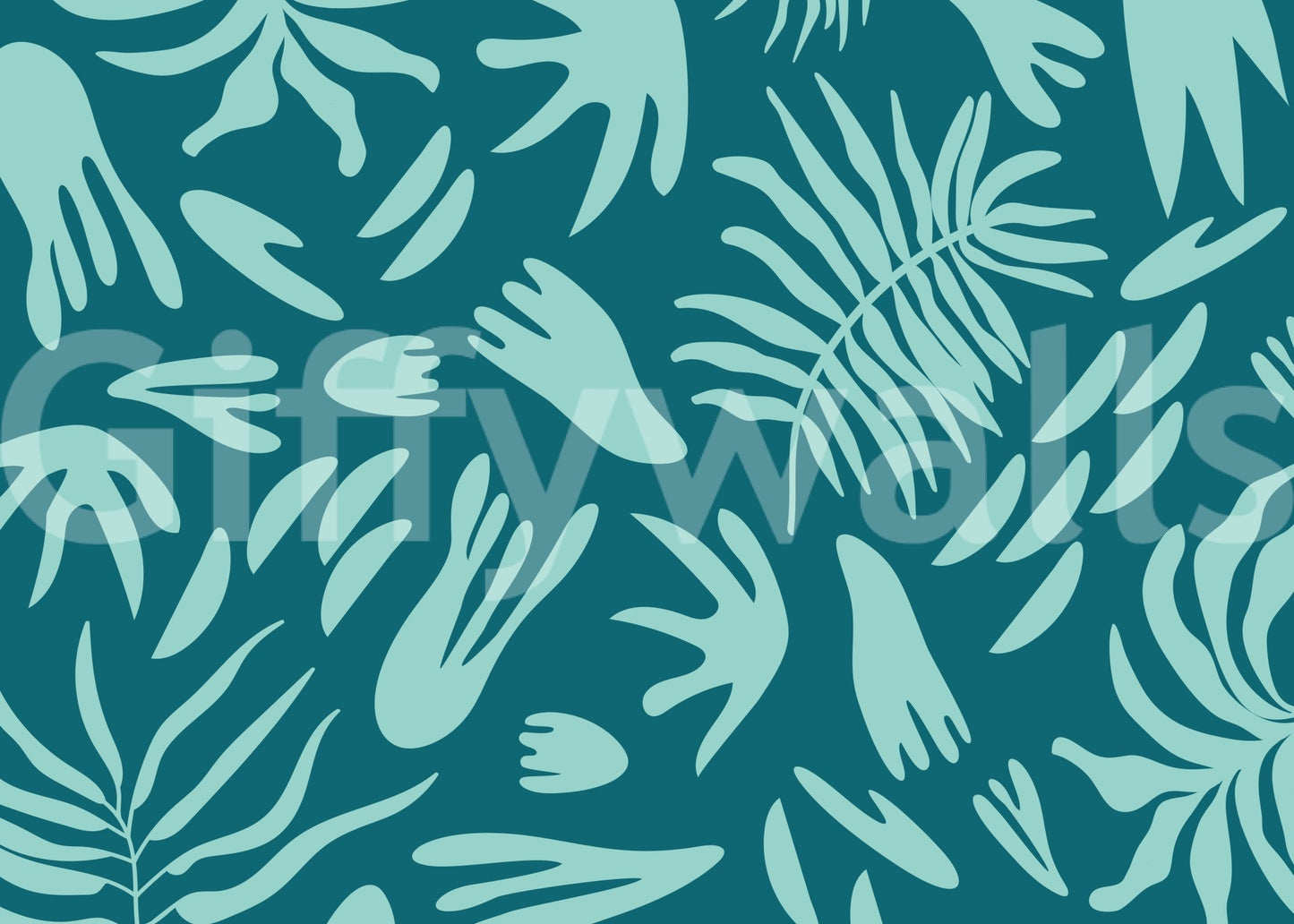 Aqua Leaf Abstract Wall MuralGD9161