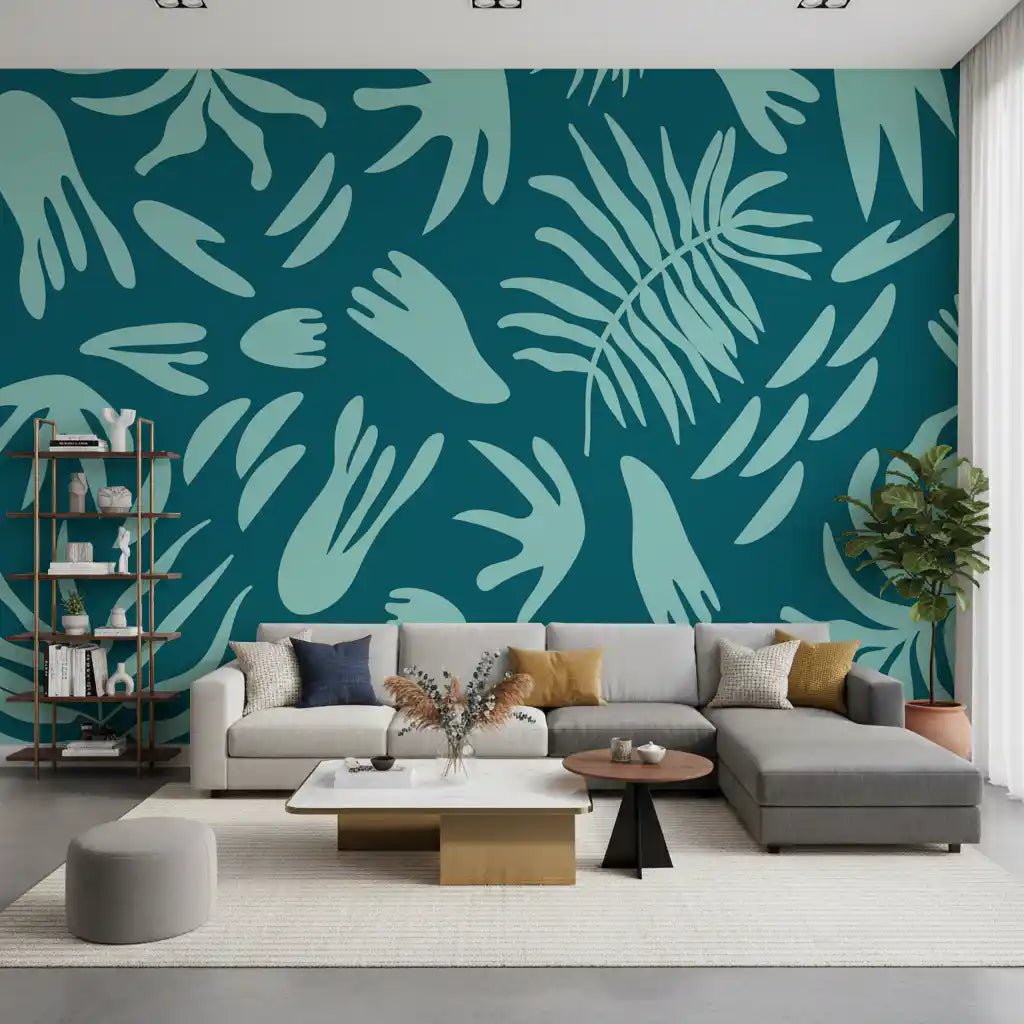 Aqua Leaf Abstract Wall MuralGD9161