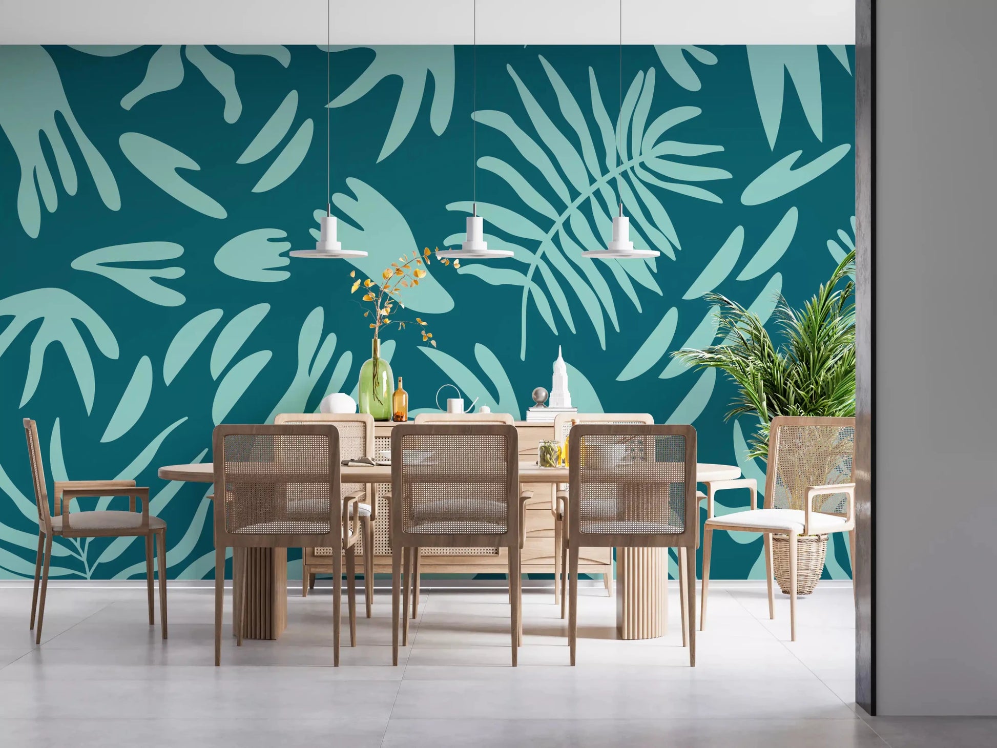 Aqua Leaf Abstract Wall MuralGD9161