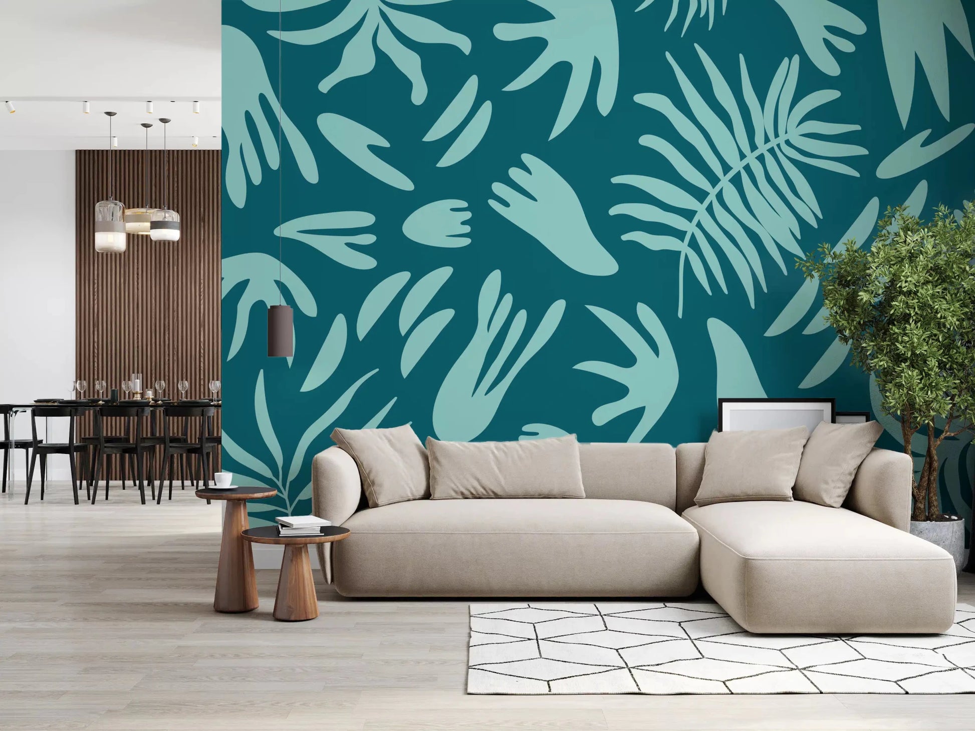 Aqua Leaf Abstract Wall MuralGD9161