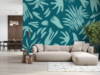 Aqua Leaf Abstract Wall MuralGD9161
