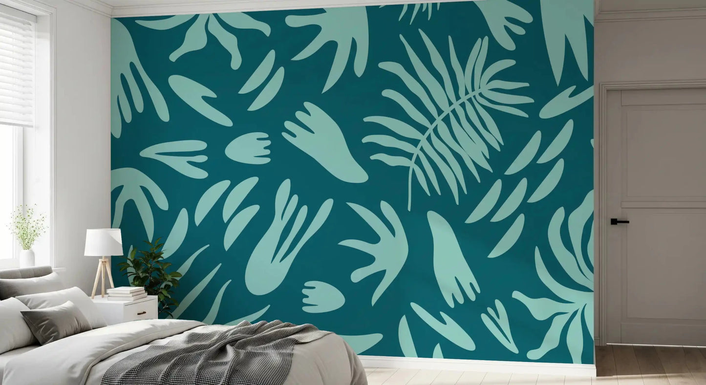 Aqua Leaf Abstract Wall MuralGD9161