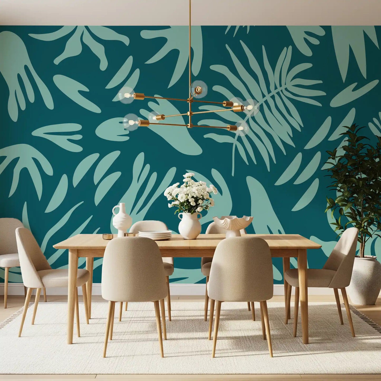 Aqua Leaf Abstract Wall MuralGD9161