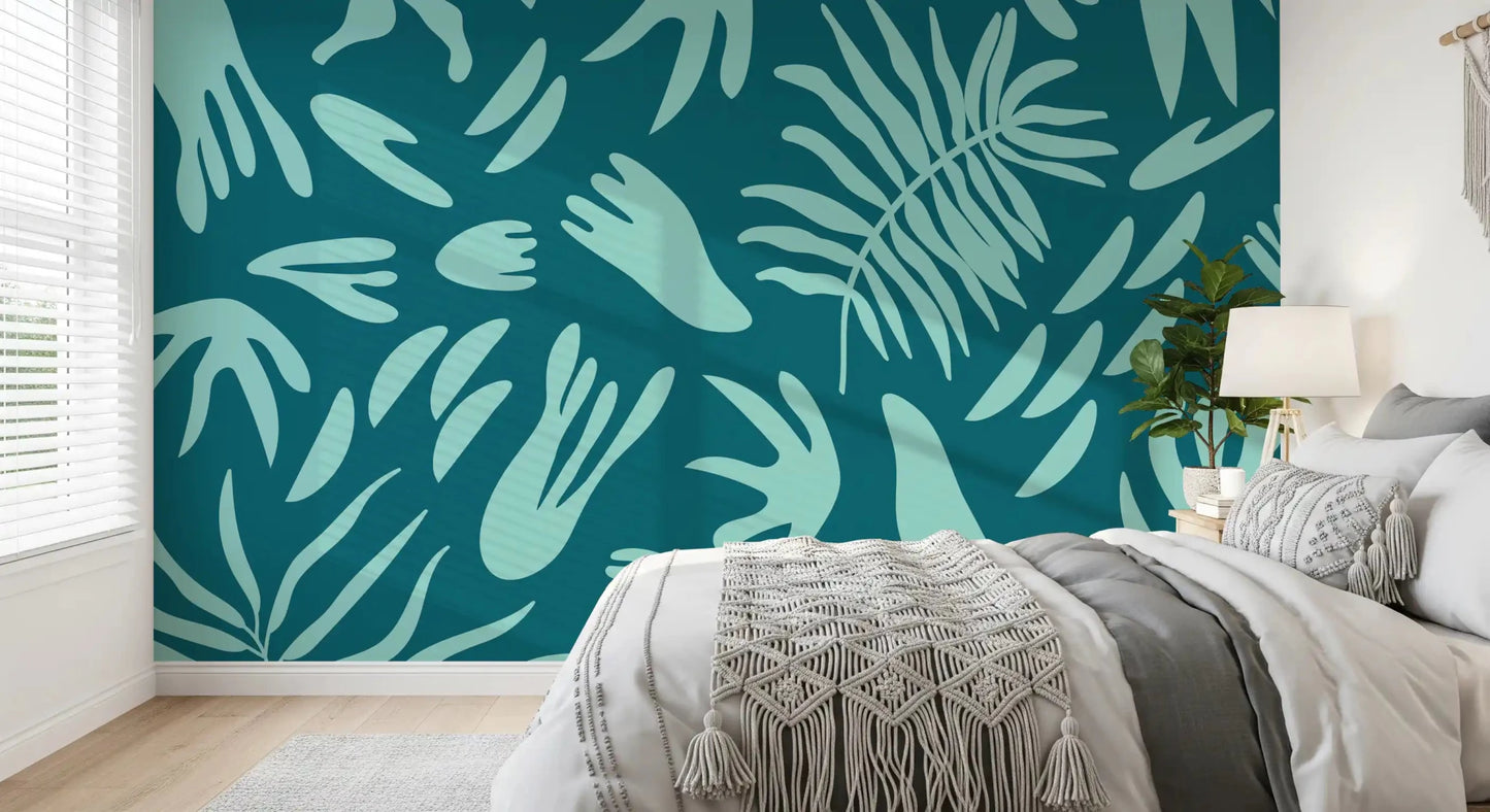 Aqua Leaf Abstract Wall MuralGD9161