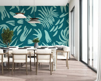 Aqua Leaf Abstract Wall MuralGD9161