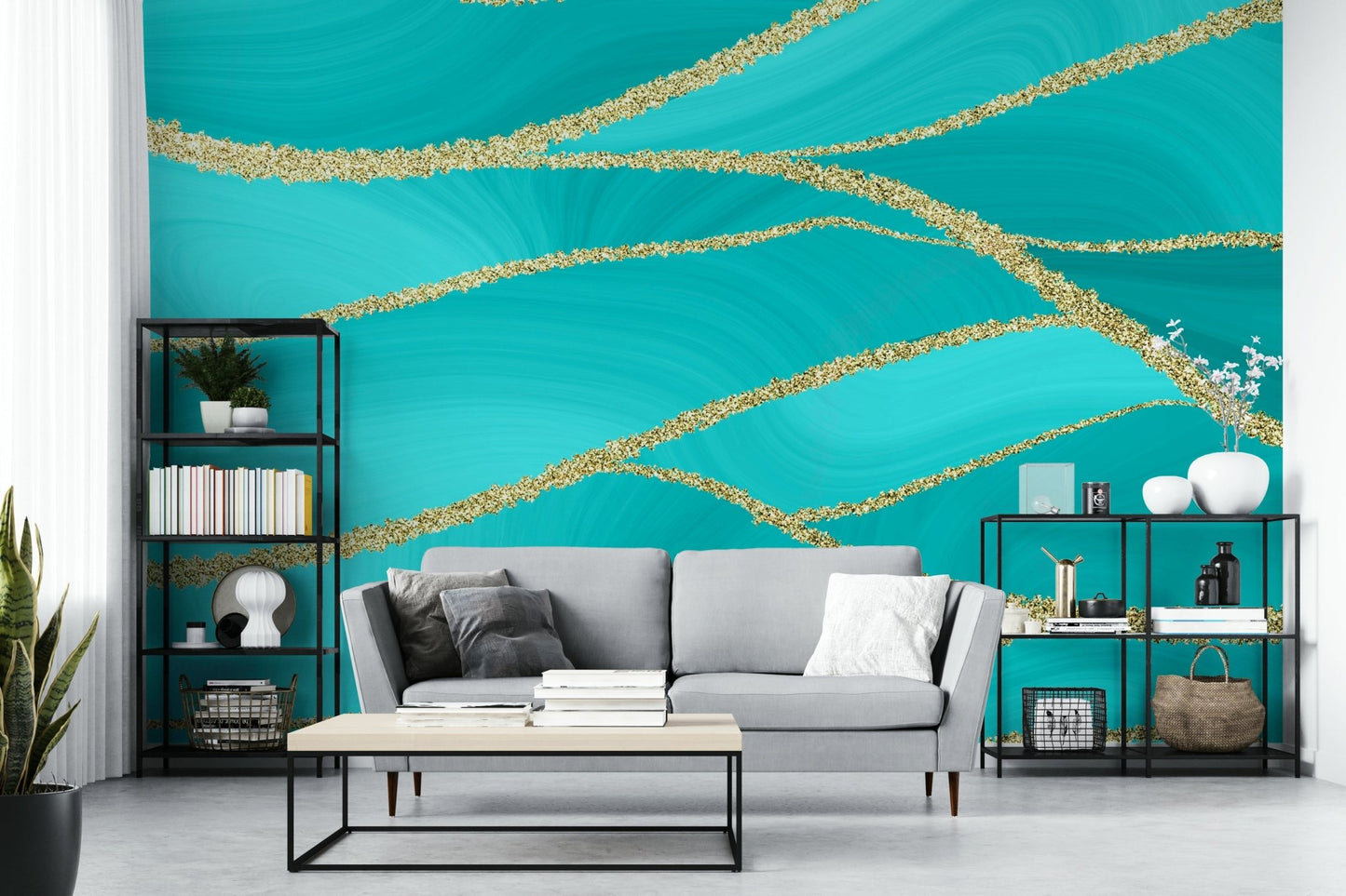 Aqua Luxe Lines Wall Mural