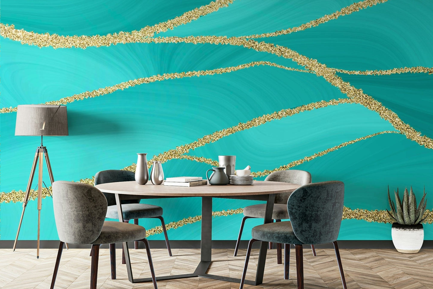 Aqua Luxe Lines Wall Mural