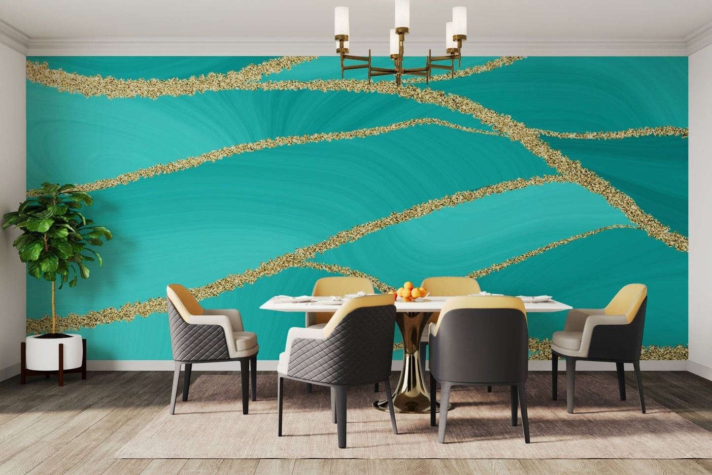 Aqua Luxe Lines Wall Mural