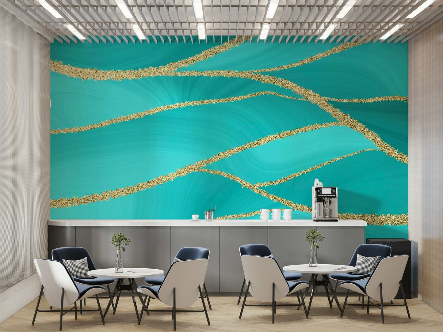 Aqua Luxe Lines Wall Mural
