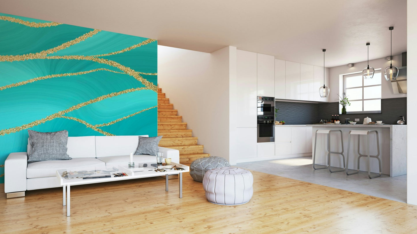 Aqua Luxe Lines Wall Mural