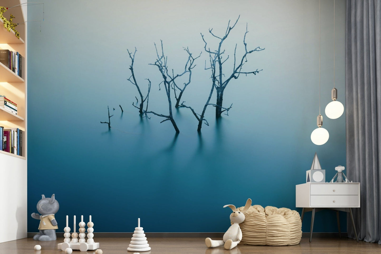 A beautiful modern art wall mural of delicate lines.