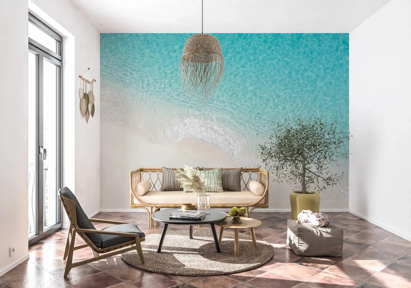 Hallway Aqua Shoreline Bliss wall mural soft aqua shoreline