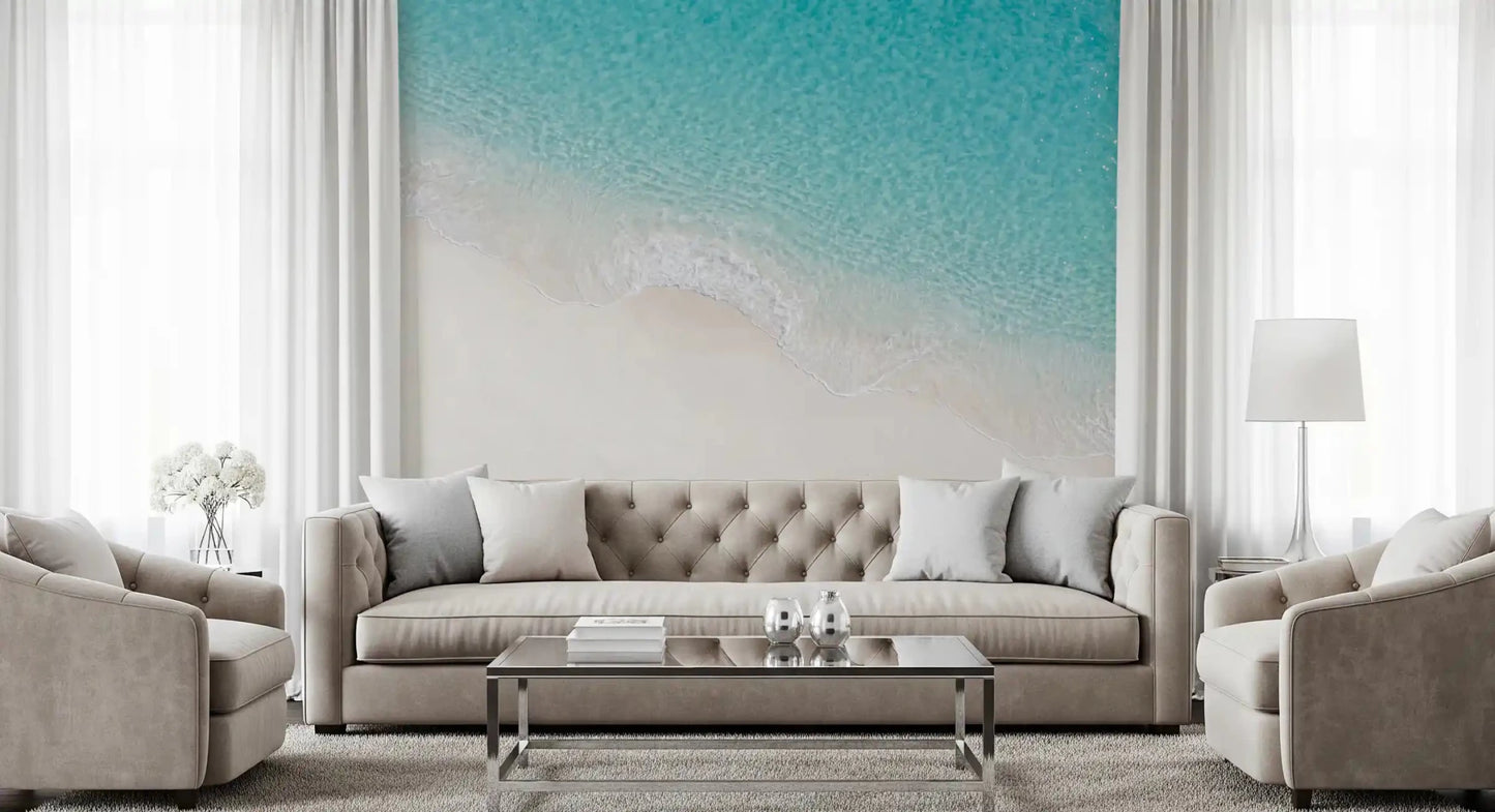 Living room Aqua Shoreline Bliss wall mural beach wave texture