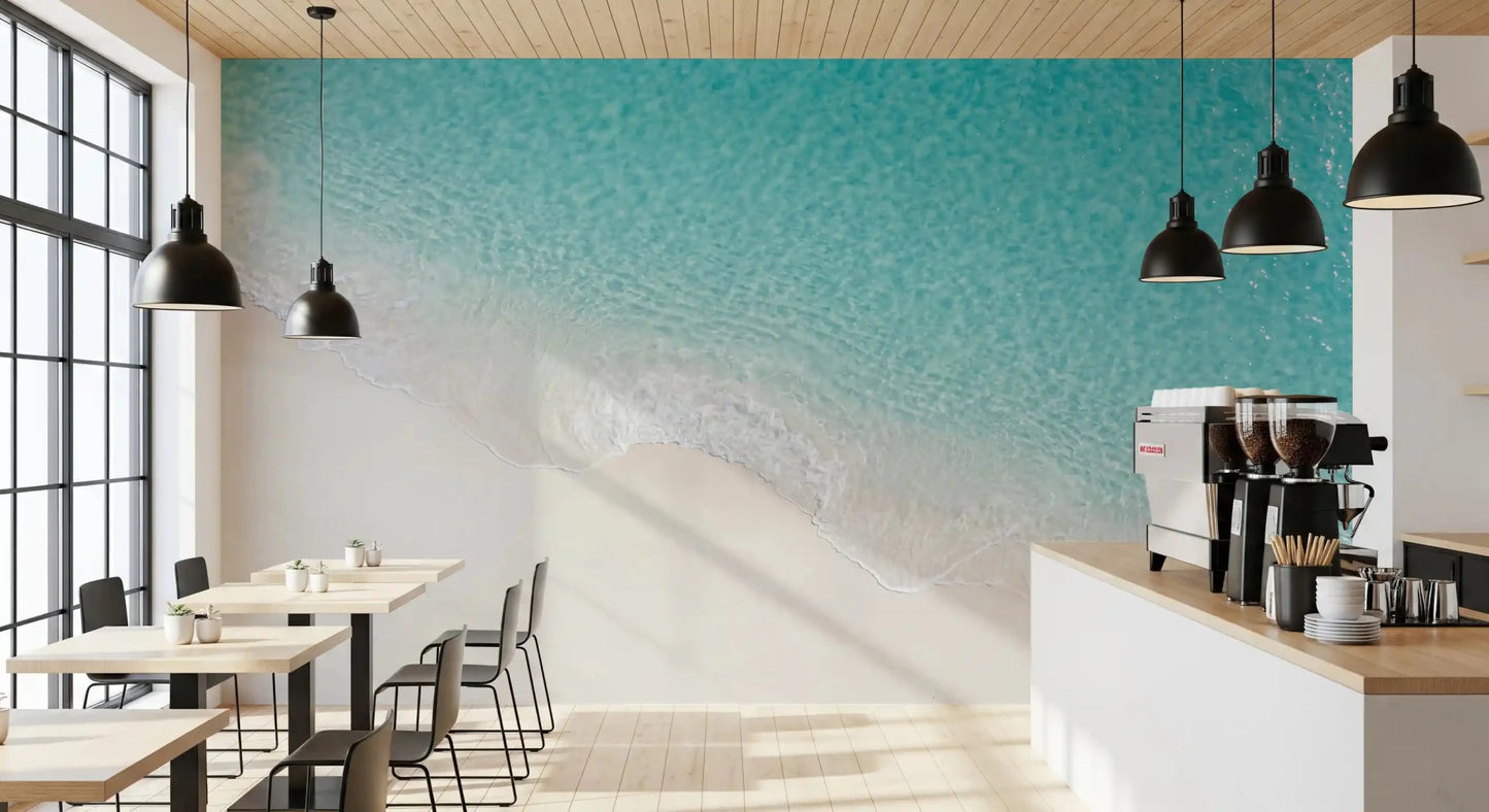 Aqua Shoreline Bliss mural showing soft sand and water edge